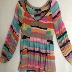 Melissa Paige Blouse Women Medium Multi Color Stripes Semi Sheer Long Sleeve